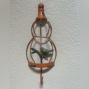 Birdcage Wall Hook w Bird Accent Rustic Farmhouse Decor